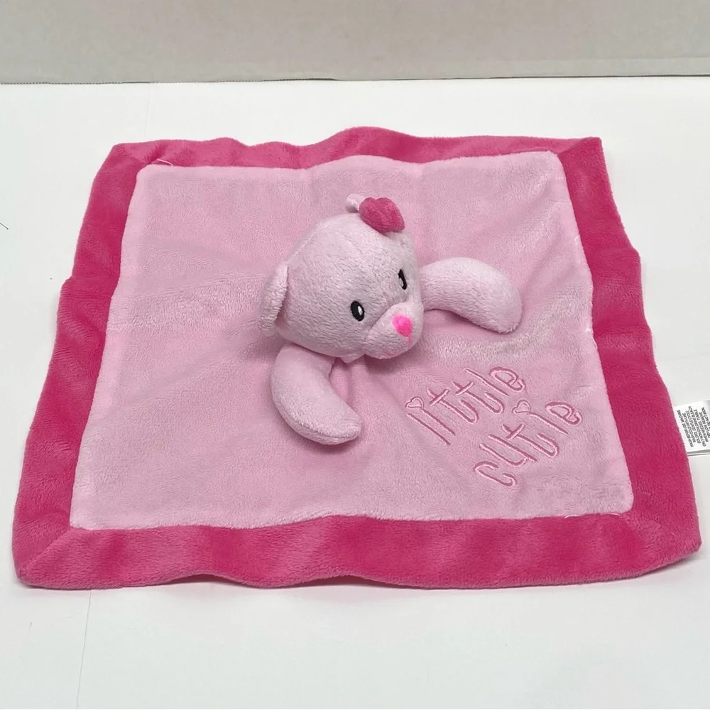 Mini Bean Little Cutie Baby Bear Lovey Security Blanket Pink Satin Trim & Back